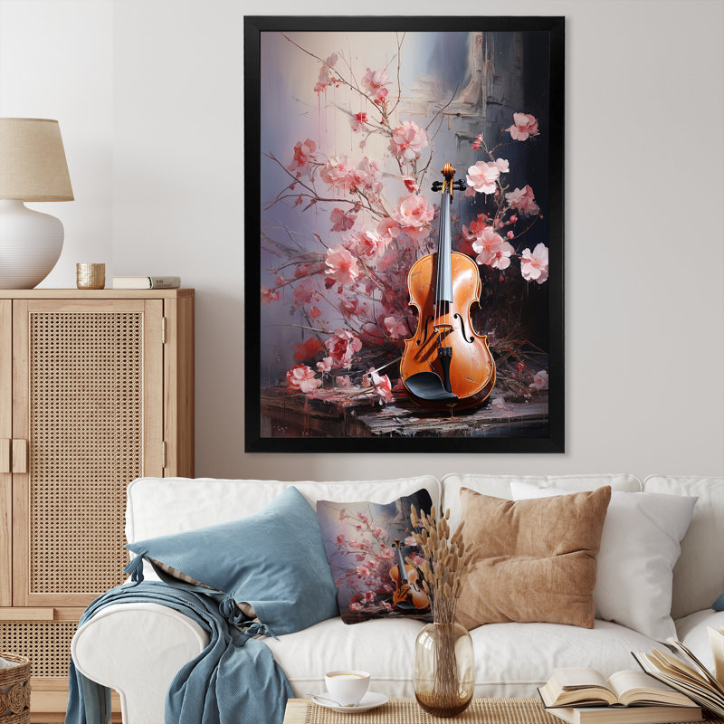 Violon et nature harmoniques nuances II sur toile, H 40 po x l 30 po x P 1,5 po, Cadre photo noir