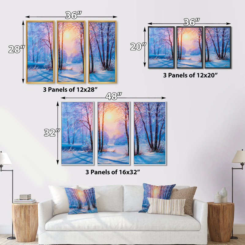 «Warm Sunshine Reflection over Winter Forest River III», reproduction de photo sur toile 3 pièces, Noir, noir, noir, noir