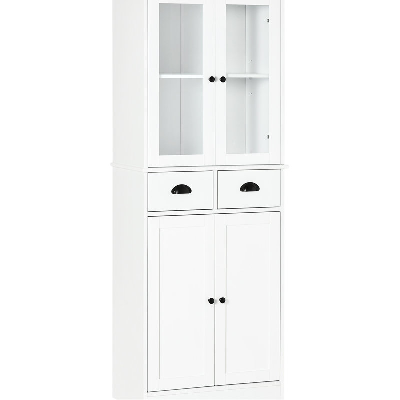 Armoire de cuisine 61 po - Blanc. Portes à fermeture douce, 2 tiroirs. Tablettes réglables pour la vaisselle, les casseroles, les poêles, les bocaux de rangement. Pour le salon, la salle à manger et le garde-manger.