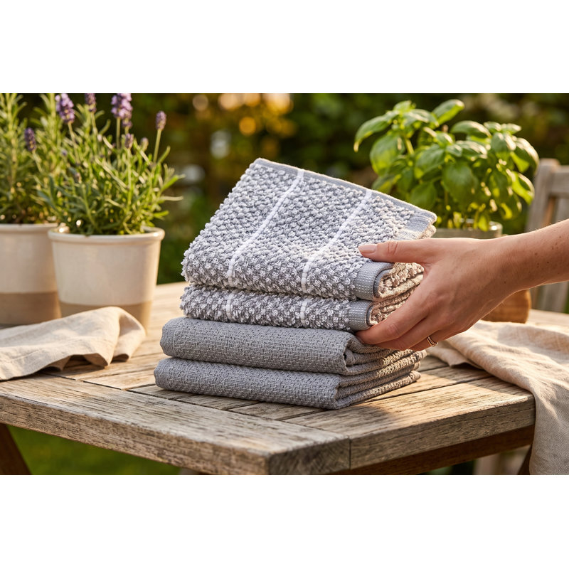 Lot de 5 essuie-tout blancs S&CO, 100 % coton, 30 x 30 cm, absorbants et non pelucheux, pour nettoyer, laver et sécher la vaisselle.