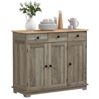 Solid Wood Countertop Sideboard With 3 Drawers, Doors, And Adjustable Shelf For Modern Kitchen Storage