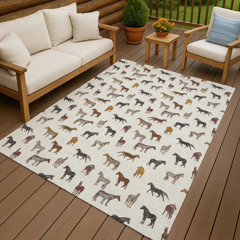Machine Washable Indoor/Outdoor Chantille ACN2521 Animal Rug, Ivory, Rectangle 5' x 7'6"