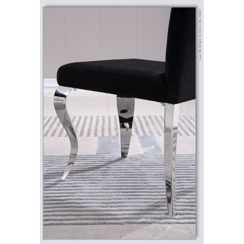 Chaises de salle à manger sans accoudoirs en velours avec dossier rayé, Argent argent