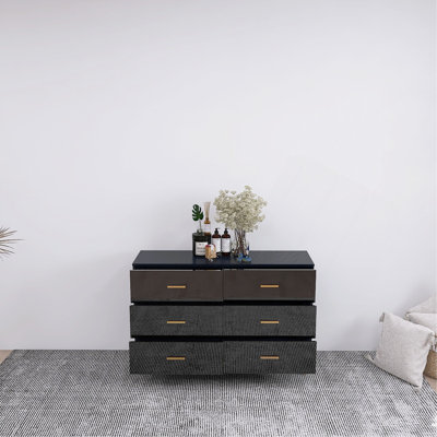 Commode 6 tiroirs très brillante avec poignée dorée et pieds en acier doré