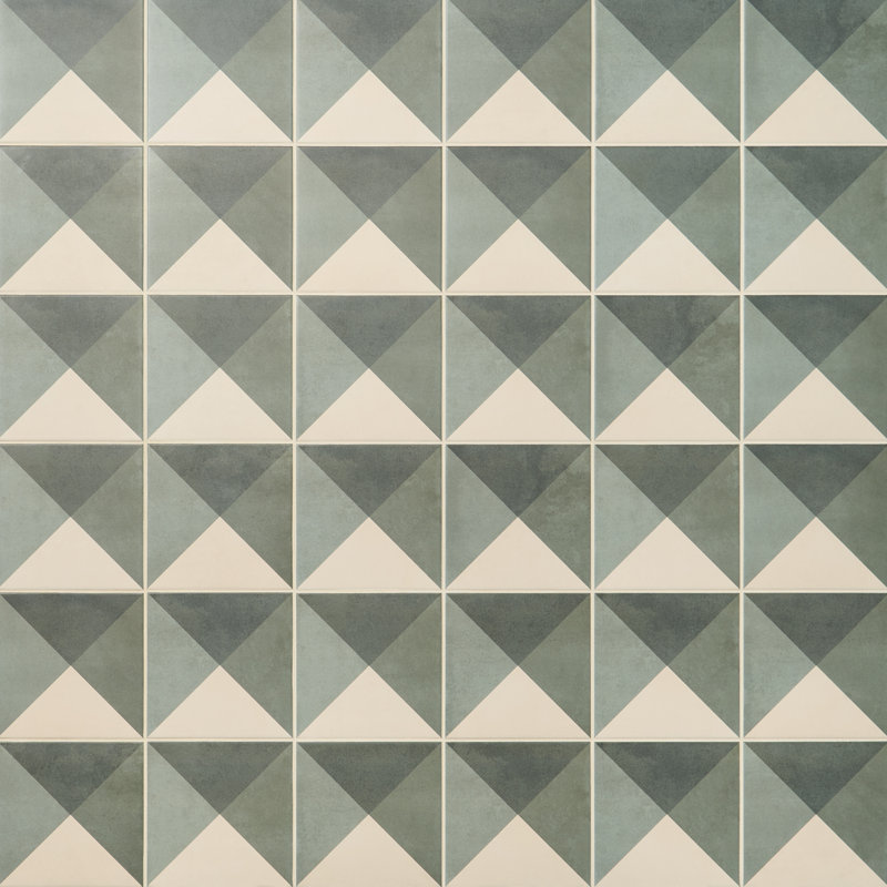 Elizabeth Sutton Art Geo 8x8 Matte Encaustic Look Porcelain Tile, Cement Deco Meadow Green