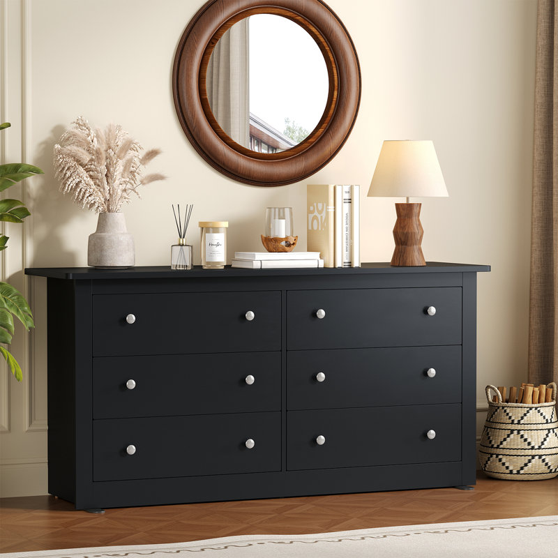 Commode 6 tiroirs l 59 po, Noir