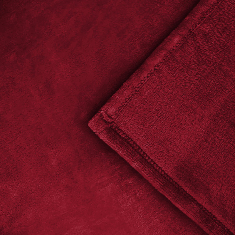 Soft & Cozy Faux Fur Reversible Fleece Throw Blanket , Burgundy, King