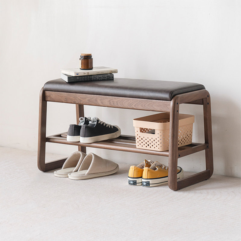 Modern Minimalist Black Walnut Soft-Seat Shoe-Changing Bench, 15.75" H x 28.35" W x 14.17" D