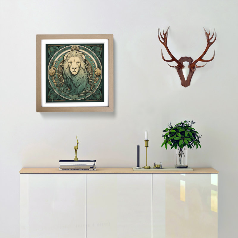 Lion Art Nouveau No.2 - Framed Print, Oak