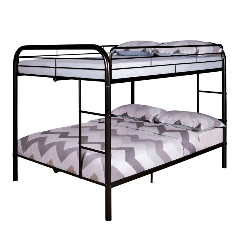 Lit superposé double en métal noir brillant avec style moderne et côté esthétique attaché