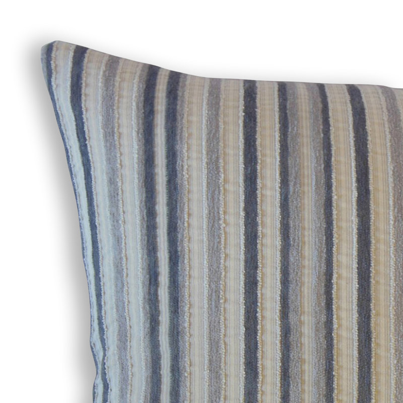 Coussin à rayures Marguerite, 18 po x 18 po, Bleu / gris, Coussin décoratif