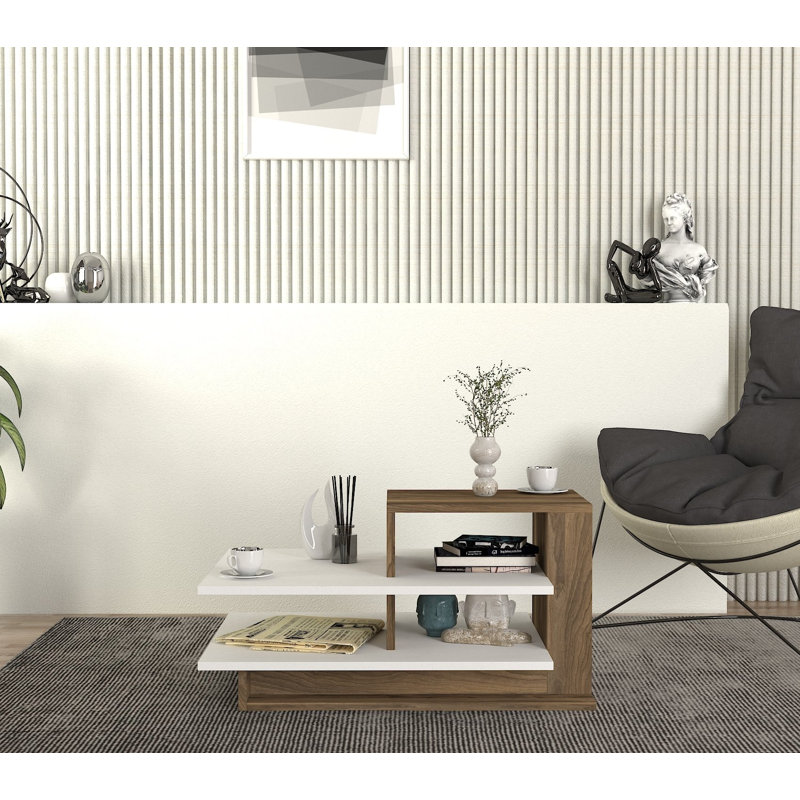 Modern Coffee Table with Additional Storage, White & Walnut, 33.4 x 17.2 x 23.4 inches | 100% Melamine Coated Particle Board, 0.7 inches Thick | Multipurpose Design for Living Room, Stylish & Functional
