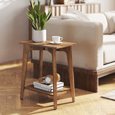 2-Tier Side Table, Small Rectangular End Table, Nightstand For Small Spaces, Living Room, Bedroom, Brown by Winston Porter