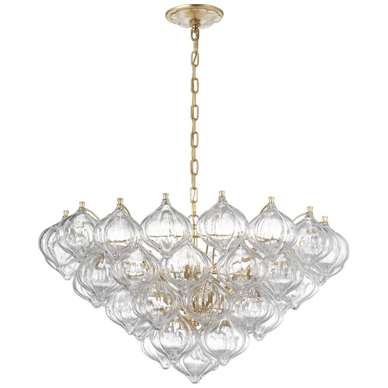 Julie Neill Caselli 36" Basket Chandelier with Clear Glass, Clear, Gold