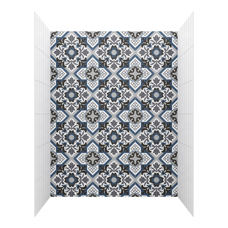 Jetcoat 60-in White and Gray Encaustic Tile-Look Shower Panel Kit