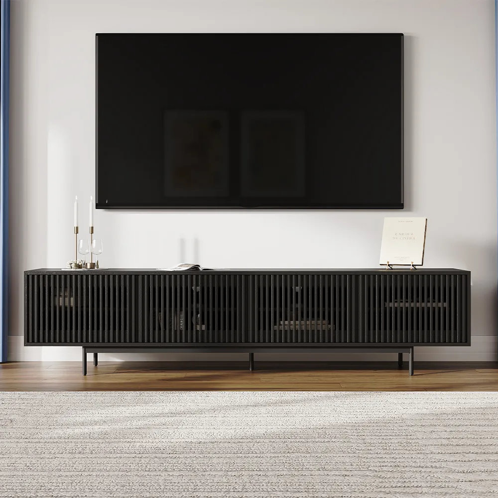 Daila TV Stand, 21.26" H x 95" W x 18.89" D, Black