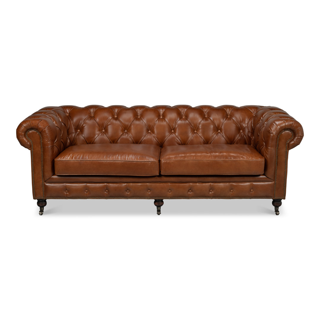 Castered 89'' Leather Sofa Sarreid Ltd