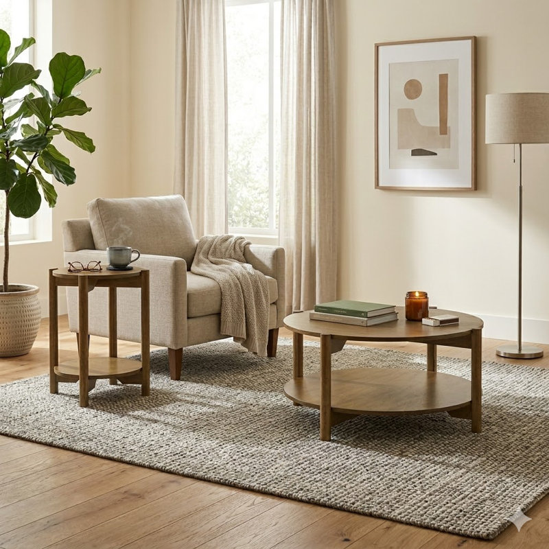 Timber Mid-Century 2 Piece Living Room Table Set