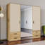 Rajish Modern wardrobe with 4 doors, 4 drawers, mirror, clothing rail and shelves, engineered wood, warm oak decor/beige, 205.9 cm W x 200.1 cm H x 52.7 cm D