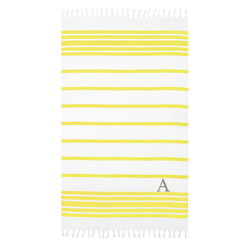 Serviette de plage 100% coton à chevrons, A, Orange et gris