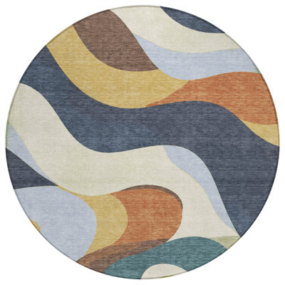 Machine Washable Indoor/Outdoor Husby ACN2186 Swirls Rug