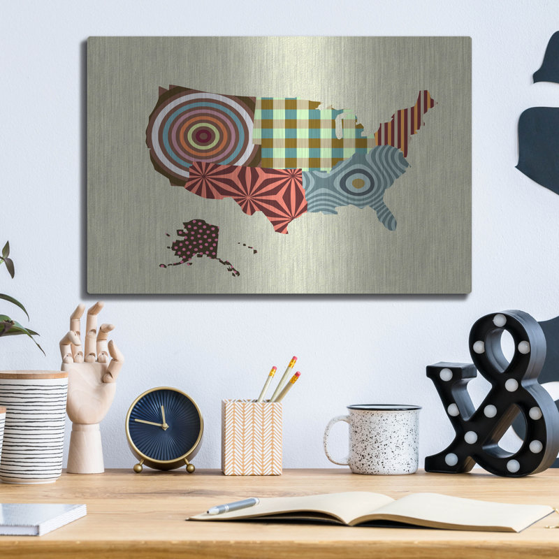 «USA Map» par Lanre Adefioye, mur en métal, H 12 po x l 16 po