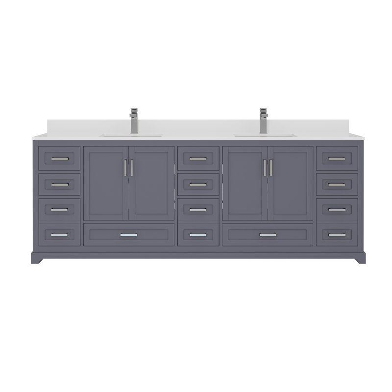 84 po Maya Meuble-lavabo de salle de bain sans comptoir gris anthracite assemblé, Gris