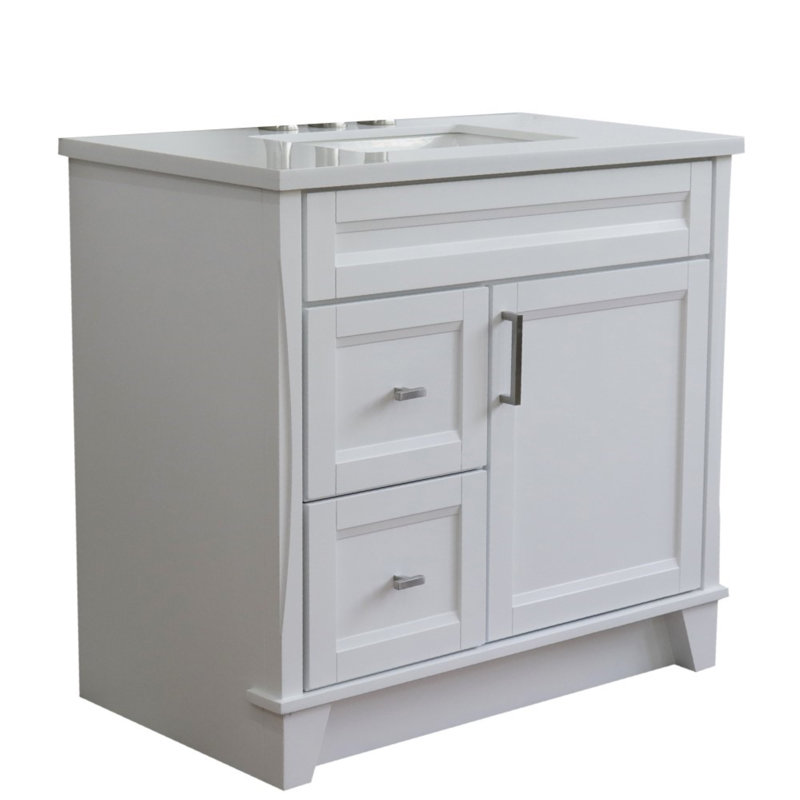 37'' Single Bathroom Vanity with Engineered Stone Top, White