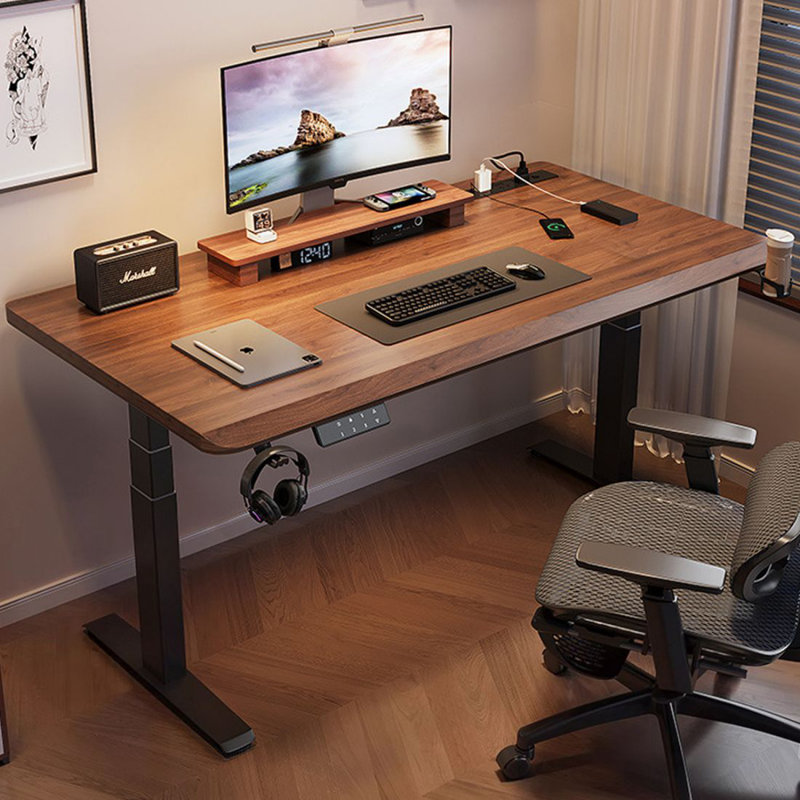 Solid Wood Electric Height-Adjustable Desk Computer Desk Study Desk Desk, 24.41" H x 55.12" W x 27.56" D