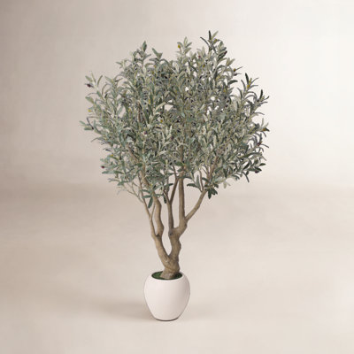7Ft Artificial Olive Tree In Decorative White Pot, Ultra-Dense Silk Leaves With Realistic Fruits, UV Resistant Faux Floor Plant For Modern Farmhouse Home Office Decor