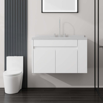 Meuble-lavabo flottant avec comptoir en marbre de culture et portes à fermeture en douceur