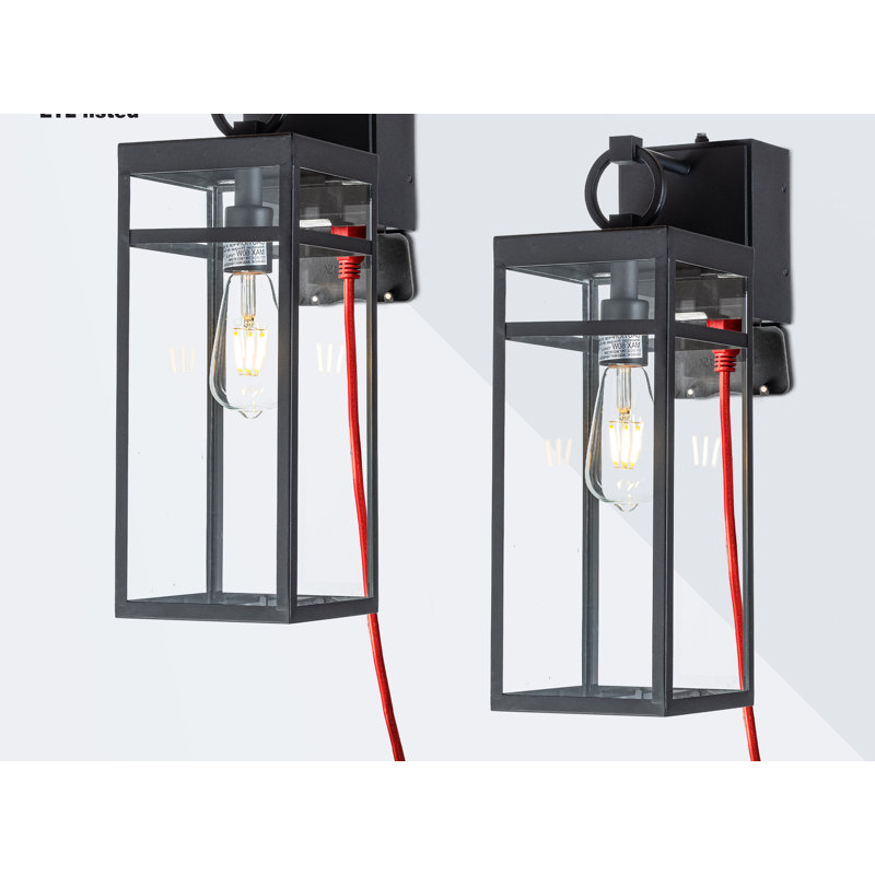 Nykeisha 1 Light Black Dusk To Dawn Sensor Outdoor Wall Lantern Coach Sconces Light With Clear Glass And Built-In Gfci Outlets
