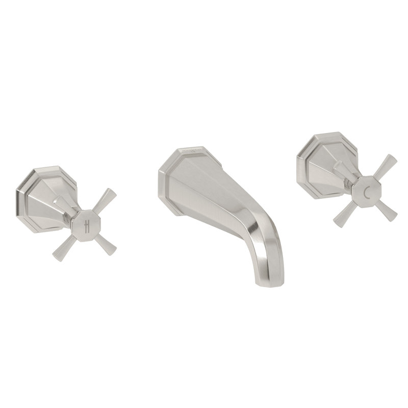 Garniture de robinet de baignoire murale Deco, Nickel satiné, Poignées croix