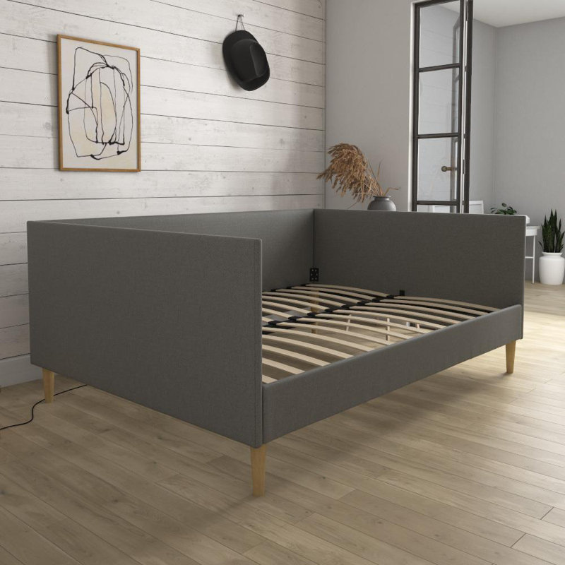 Chadlee Upholstered Daybed, Gray Linen, Queen