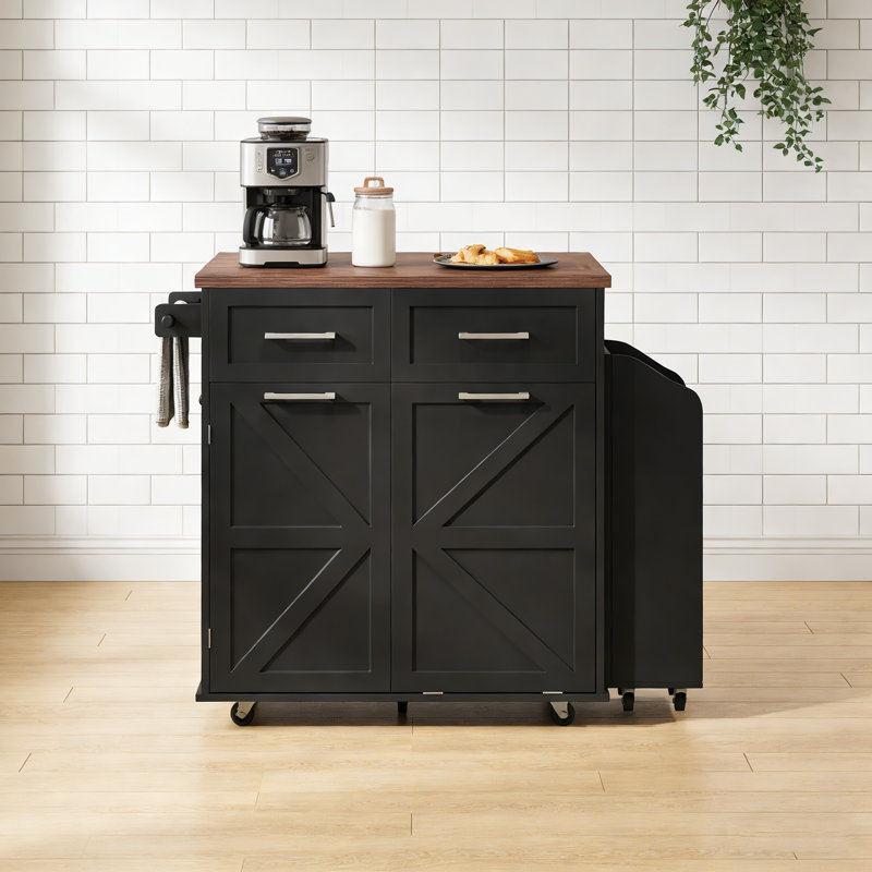 47.2" Farmhouse Kitchen Island with Drop Leaf, Black