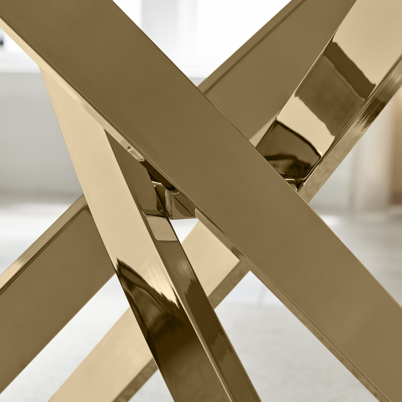 Chanden Luxury Marble Effect Glass 6 Seater Dining Table - Modern Statement Design, Gray, Gold