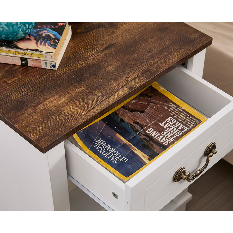 Armoire d'appoint de rangement l 19 po avec un tiroir et une tablette, Brun / Blanc
