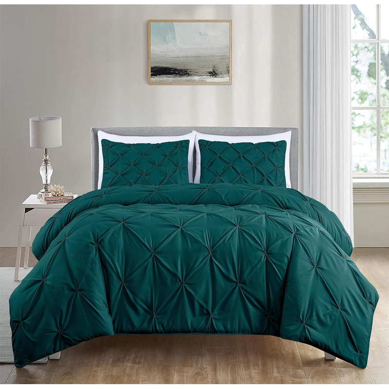 Berlin Pintuck Microfiber 3-Piece Comforter Set, Teal, Extra Wide King Comforter + 2 King Shams