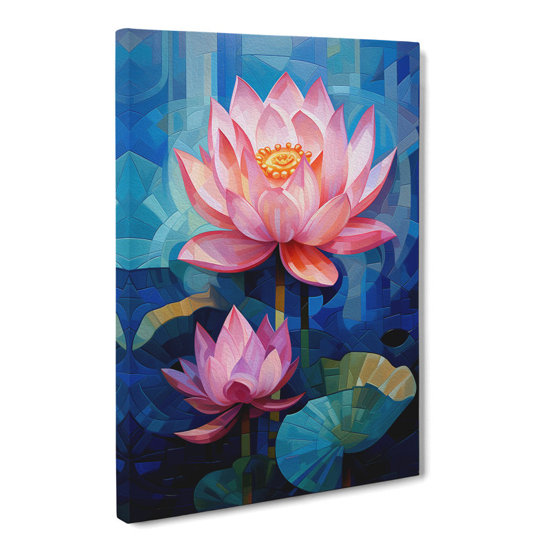 Lotus Flower Cubism Art - Wrapped Canvas, 50cm H x 35cm W x 3cm D