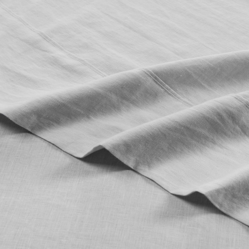  Ensemble de draps en lin pur lavé à la pierre, drap-housse 16 po, Très grand, Gris clair
