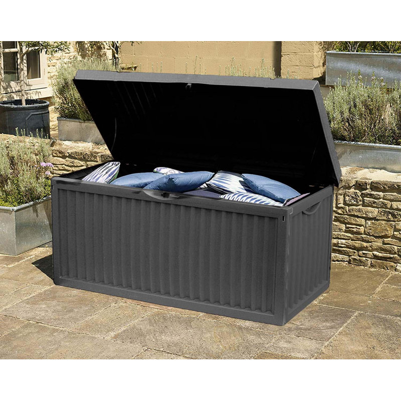 Garden Storage Box Plastic Outdoor Lock Lid Large 336L Patio Container Wheels Aarohi