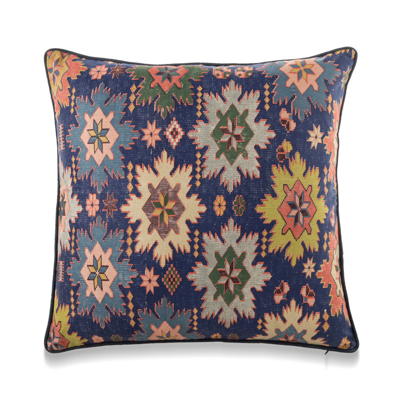 Coussin Muskoka, Polyester, Ikat bleu marine / beige