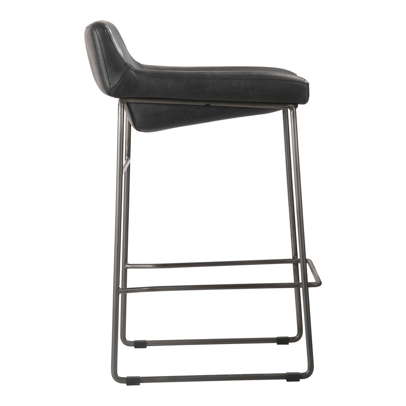 Startlet Bar Stool, Counter Stool (26” Seat Height), Black Genuine Leather