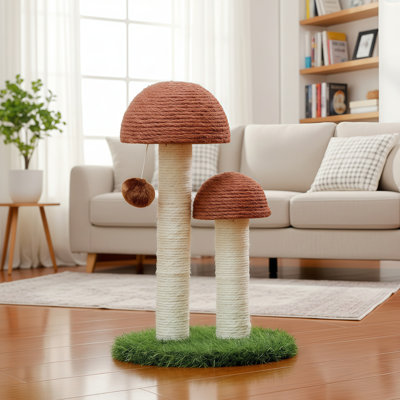 Mushroom-Shaped Cat Scratching Post, Made From Natural Sisal, Specially Designed For Kittens And Small Cats. Elegant And Practical Brown Colour.