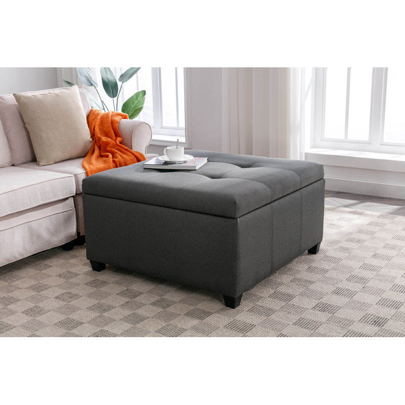 Repose-pieds carré capitonné avec rangement de 35 po Jamil, Mélange de polyester blanc