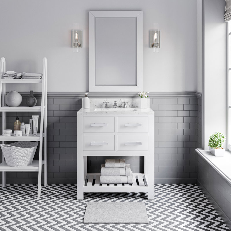 Madalyn 24" Single Sink Bathroom Vanity Set with Mirror, Solid White, Faucet Included