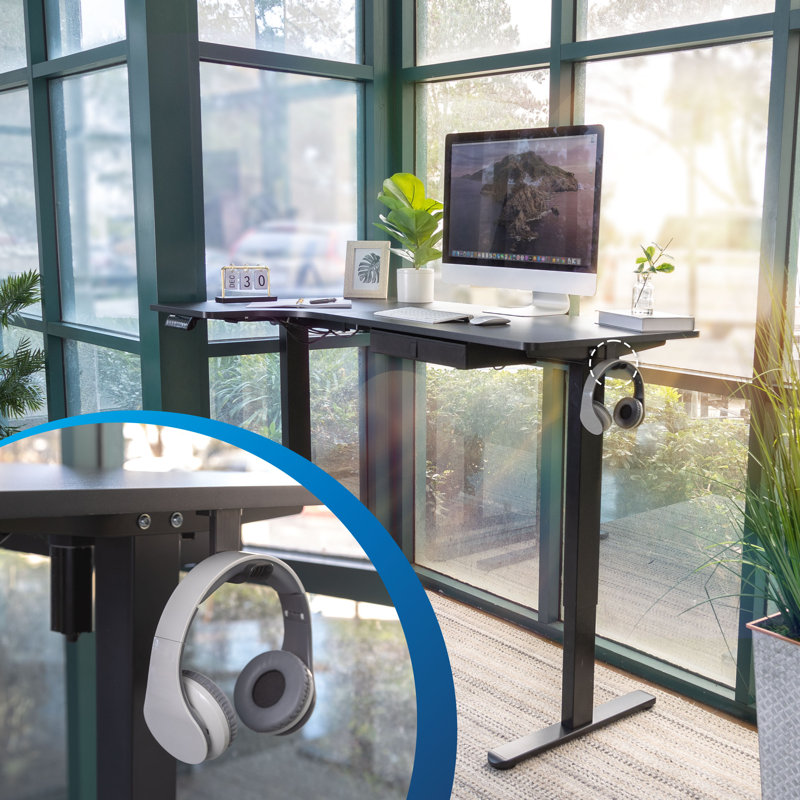 Mount-it! L-shaped Desk, Height Adjustment From 28.3" To 47.2",3 Memory Settings, Solid Steel Frame