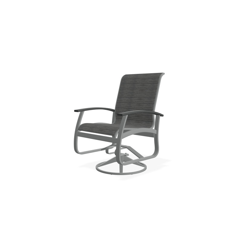 Belle Isle Sling Aluminum Frame Dining Height Swivel Rocker with Marine Grade Polymer Arm Accent, Graphite, Destiny Steel