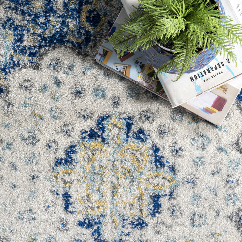 Juliea Distressed Medallion Oriental Power Loom Performance Rug, Rectangle 12' x 18'