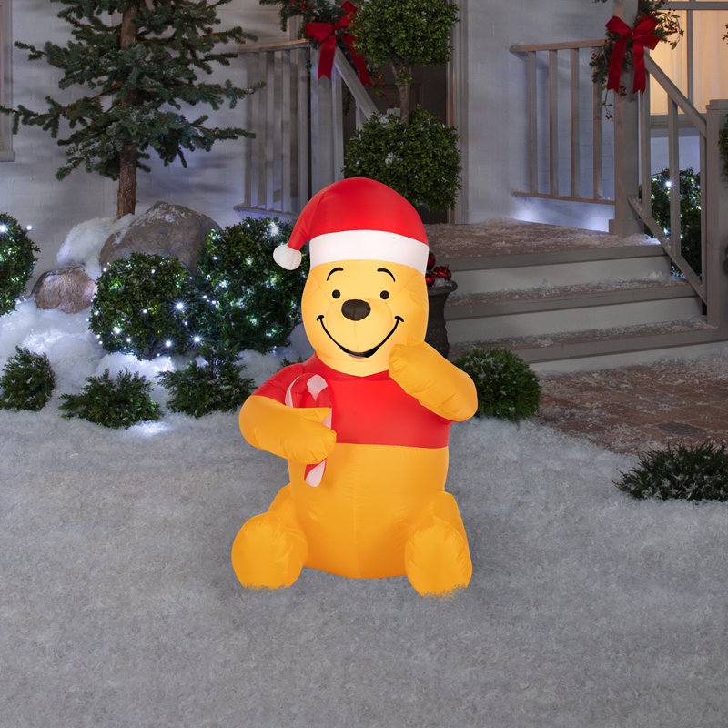 Lumière de Noël Airblown - Winnie l'ourson en chapeau de père Noël avec canne en bonbon-SM-Disney